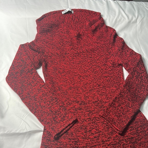 Zara Red A-Line Mock Neck Long Sleeve Dress - Picture 3 of 8